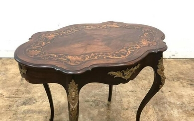 FRENCH, MARQUETRY INLAID ORMOLU TURTLE TOP TABLE