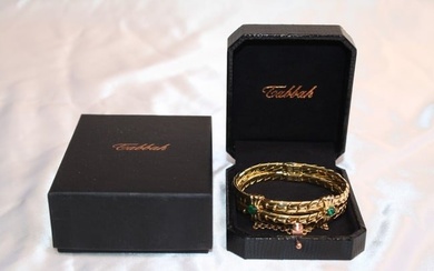FRENCH "TABBAH" 18K GOLD EMERALD BRACELET WITH BOXES