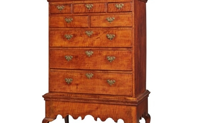 Fine Queen Anne Carved and Figured Maple Chest on Frame, Pennsylvania, Circa 1760