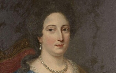 Follower of François-Hubert Drouais, French 1727-1775- Portrait of a lady, seated, turned to the right in a yellow dress and blue cape; oil on copper, indistinctly inscribed (on the reverse), 37 x 28 cm. Provenance: Private Collection, UK.