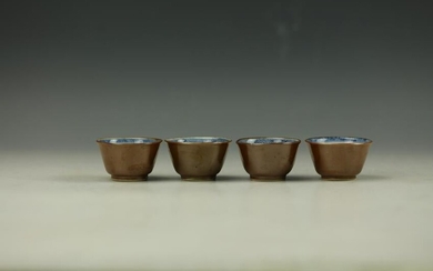 Four Chinese 17th Century Blue White Porcelain Cups