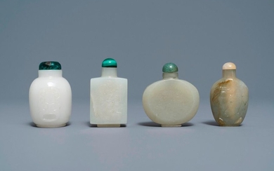 Four Chinese white and celadon jade snuff bottles,...