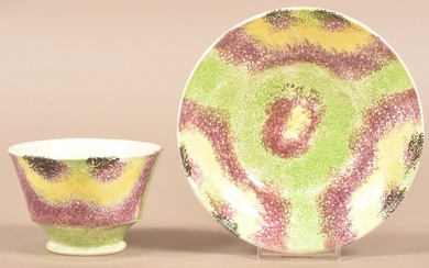 Four Color Spatter Loop Pattern China Cup and Saucer.