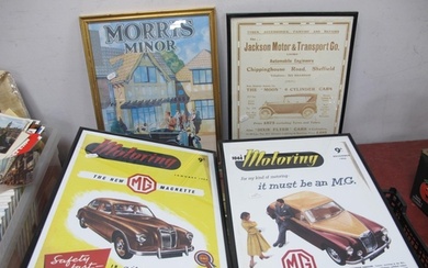 Four Framed Advertising Prints for Earlier Vintage Cars, inc...