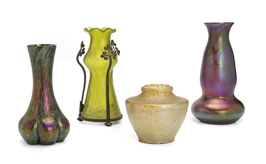 Four Loetz iridescent glass vases