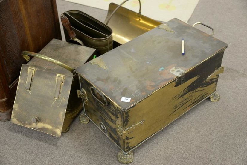 Four piece brass lot to include rectangular hinged