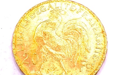 France - Pièce de 20 francs Marianne au Coq république française en or jaune datant...