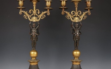 France, a pair of ormolu and brown patinated...