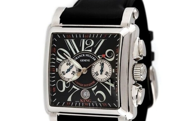 Franck Muller Conquistador wristwatch, men, provenance documents, stainless steel, 45 x 45 mm / Men's Franck Muller Conquistador wristwatch, reference 10000K CC, automatic mechanism. Black dial with Arab numerals, two registers and date at 6 o'clock...