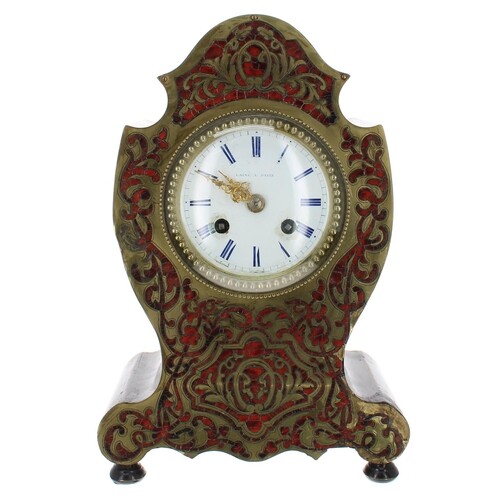 French Boulle and ebonised two train mantel clock, the movem...