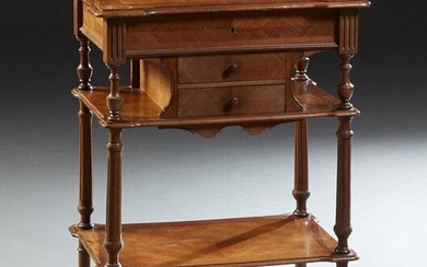 French Carved Mahogany Work Table, 19th c., the shaped