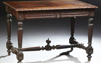 French Carved Oak Henri II Style Writing Table, c.