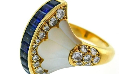 French Yellow Gold Cocktail Ring with Diamond Sapphire