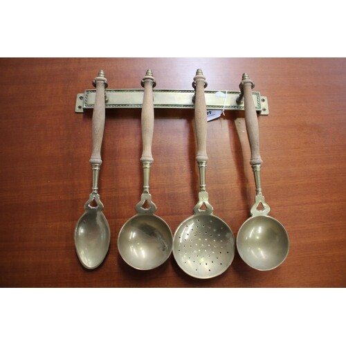 French kitchen utensils with turned wood handles, with rack,...