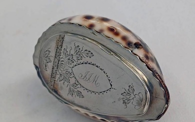 GEORGE III SCOTTISH SILVER MOUNTED COWRIE SHELL SNUFF BOX BY...