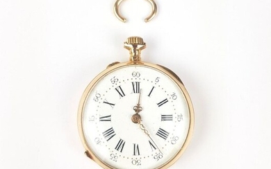 GOLD ALLOY POCKET WATCH 585 ‰, white enamelled dial, Roman numerals, baton index (accident winder), PB 21.4 g