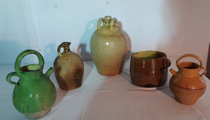 GROUP OF 5 FRENCH TERRA COTTA OIL AND WATER VESSELS