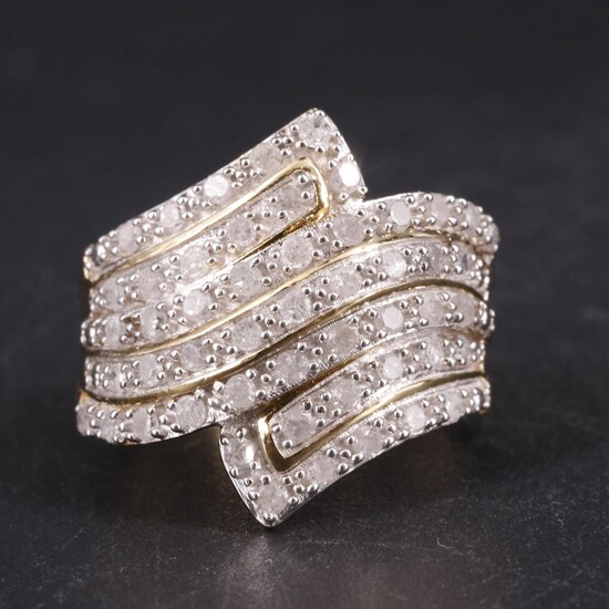 Gilt Sterling 1.02 CTW Diamond Wave Cluster Ring