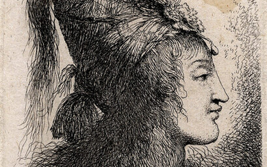 Giovanni Benedetto Castiglione (detto il Grechetto) (Genova, 1609 - Mantova, 1665), Testa di donna di profilo verso destra. 1645-1650