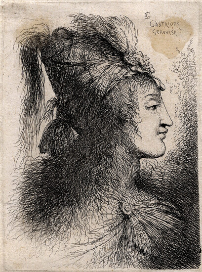 Giovanni Benedetto Castiglione (detto il Grechetto) (Genova, 1609 - Mantova, 1665), Testa di donna di profilo verso destra. 1645-1650