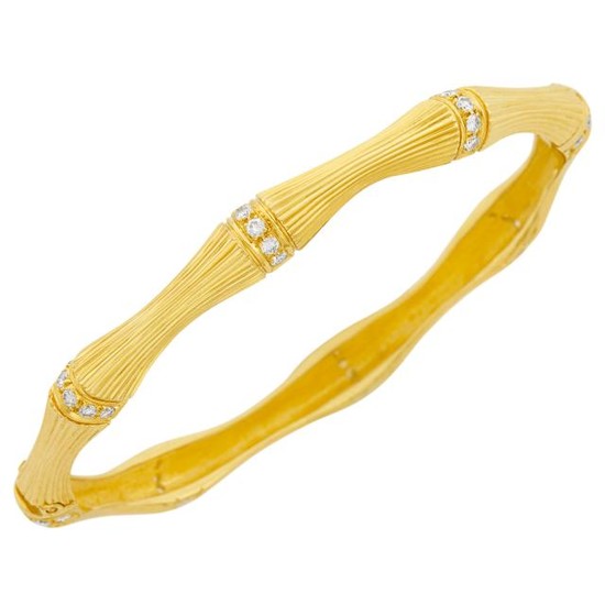 Gold and Diamond Bamboo Bangle Bracelet
