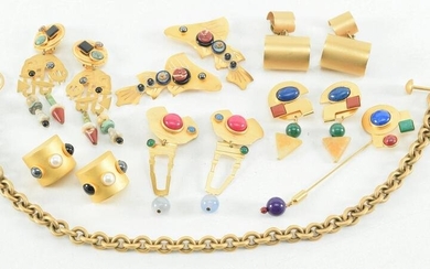 Gold plated modernist designer jewelry including Gale