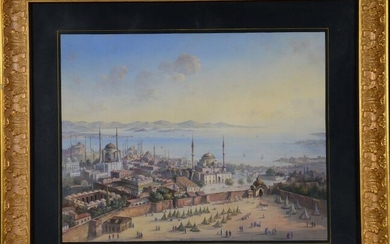 Gouache encadrée Vue d'Istanbul 40X51