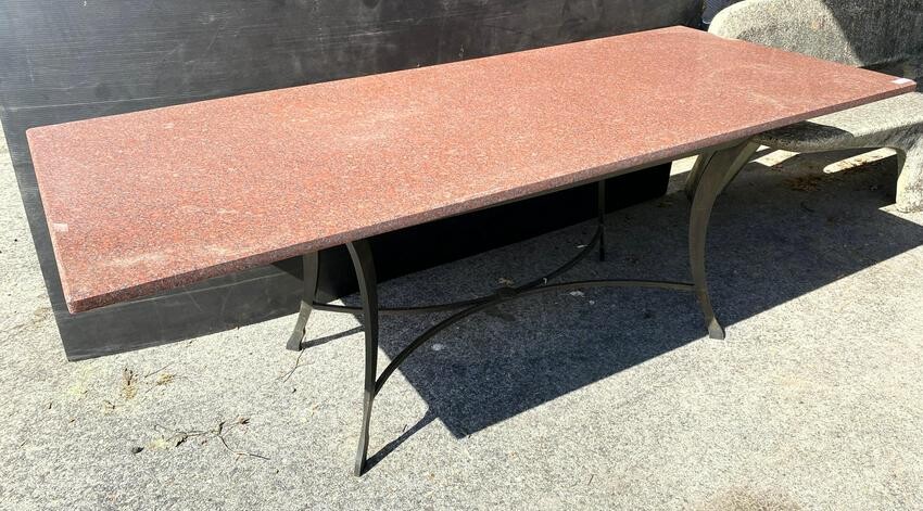 Granite and Steel Dining Table. Large thick Rose Grani