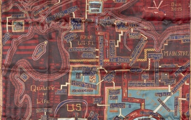 Grayson Perry CBE RA, British b.1960- Red Carpet Scarf, 2017; hand rolled silk scarf in colours, produced for 'Grayson Perry: The Most Popular Art Exhibition Ever!', Serpentine Gallery, London, published by Kit Grover, London, in original black...