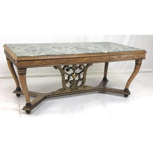 Green Marble Large Carved Frame Library Table. Fa