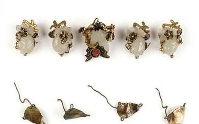 Group of Jade Fish Mounted in Silver Gilt