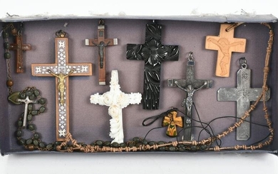 Group of Ten Small Rosaries and Crucifixes