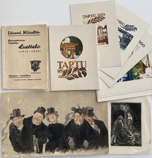 Group of collectibles - 2 pictures, Tartu 950 cards, book ed. Wiiraltin Retrospektiivisen Näyttelyn Luettelo 1917-1936 (4)