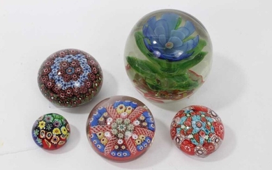 Group of five decorative paperweights, early 20th century and later