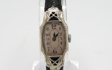 Gruen 14k white gold and sapphire cased cocktail wristwatch...
