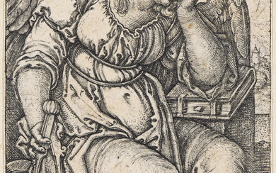 HANS SEBALD BEHAM Melancholia. Engraving, 1539. 77x50 mm; 3x2 inches, thread margins. Sixt...