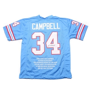 (HOF) Earl Campbell Signed Houston Oilers "Stats" Football Jersey PSA/DNA COA