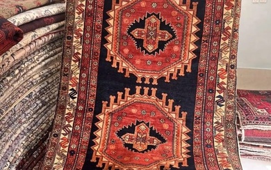 Hand Knotted Persian Tribal Navy Rust Meshkin Oriental Nomadic Wool Area Rug 4'10" x 10'
