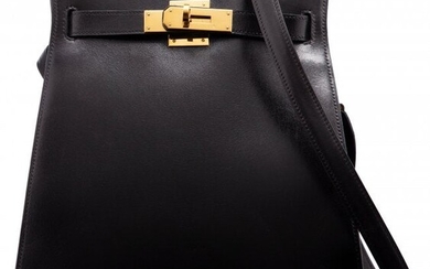 Hermès Vintage 24cm Black Calf Box Leather Kell