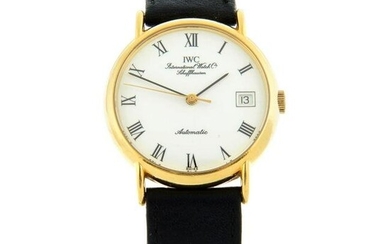 IWC - a wrist watch. Yellow metal case, stamped 18K 0.750. Case width 34mm. Reference 3513 1, serial