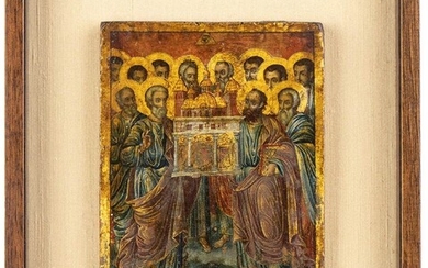 Icône russe des douze apôtres - XVIIe siècletempera à l'œuf sur bois représentant les douze...