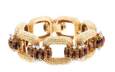 Impressive French 18K Diamond & Tiger Eye Bracelet