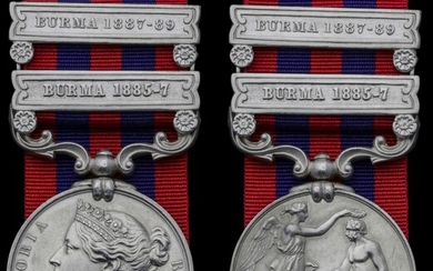India General Service 1854-95, 2 clasps, Burma 1885-7, Burma 1887-89 (20395 Gunr. H. Ochiltree...