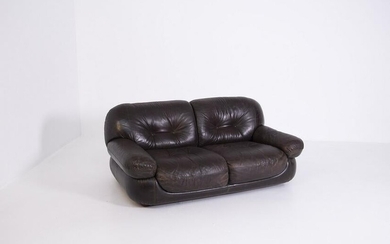 Italian Brown Leather Sofa with Two Seats