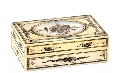 Ivory box with mother-of-pearl inlay.
