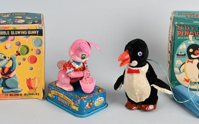 JOLLY PENGUIN & BUBBLE BLOWING BUNNY w/ BOXES