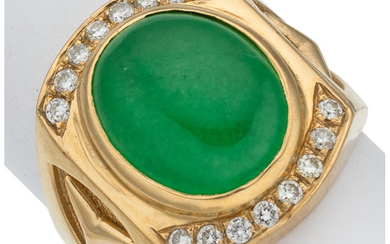 Jadeite Jade, Diamond, Gold Ring The ring features an...