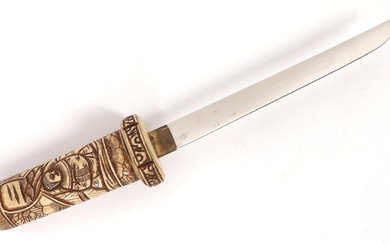 Japanese Bone Engraved Tanto Dagger