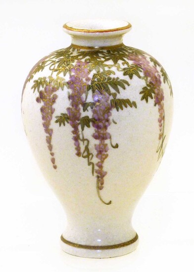 Japanese satsuma vase decorated with blossoms, Meiji Period 7.5cm high