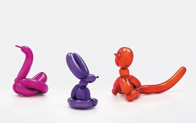 Jeff Koons, Balloon Swan (Magenta); Balloon Rabbit (Violet); and Balloon Monkey (Orange)